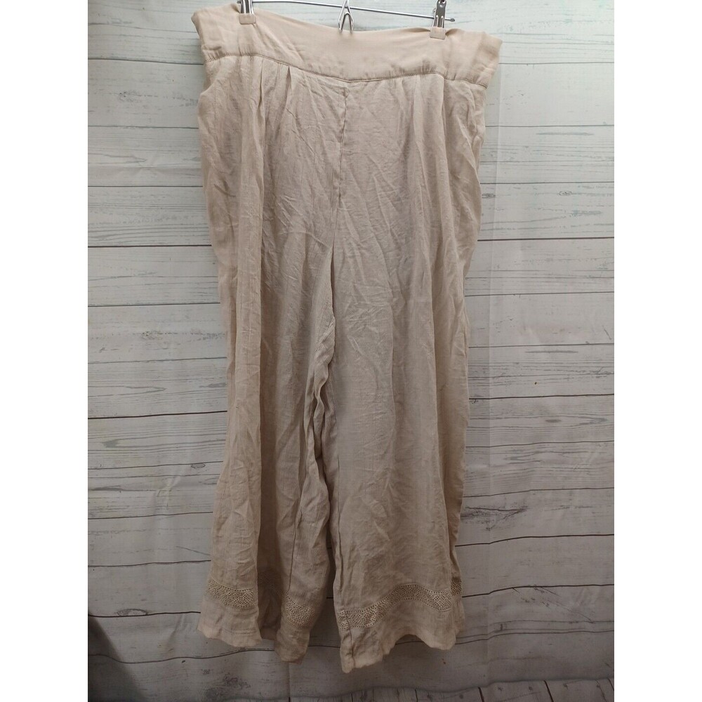 New Directions Boho Hippie Wide Leg Palazzo Culotte Pants Beige Women's Sz 1X